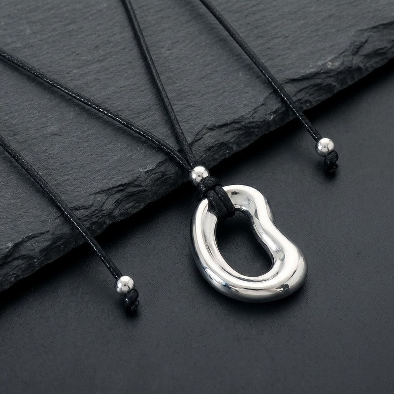 Kemstone Titanium Steel Cord Pendant Necklace for Men Oval Minimal Design KN302489-GC