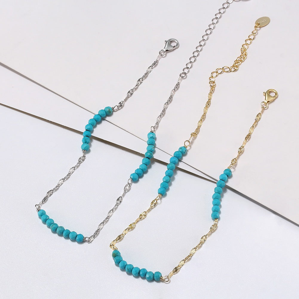 Kemstone 925 Sterling Silver Turquoise Anklet for Women Butterfly Chain Beaded Foot Jewelry SA85