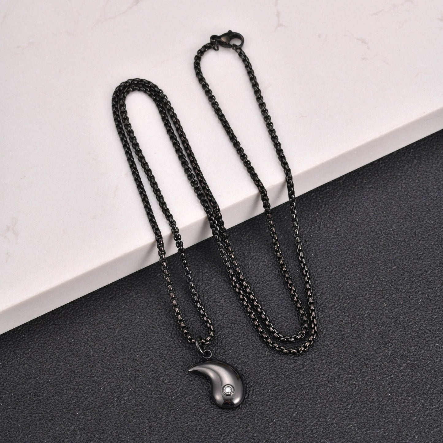 Kemstone Stainless Steel Bagua Yin Yang Cubic Zirconia Pendant Necklace for Men Women Black Silver Geometry CN-154