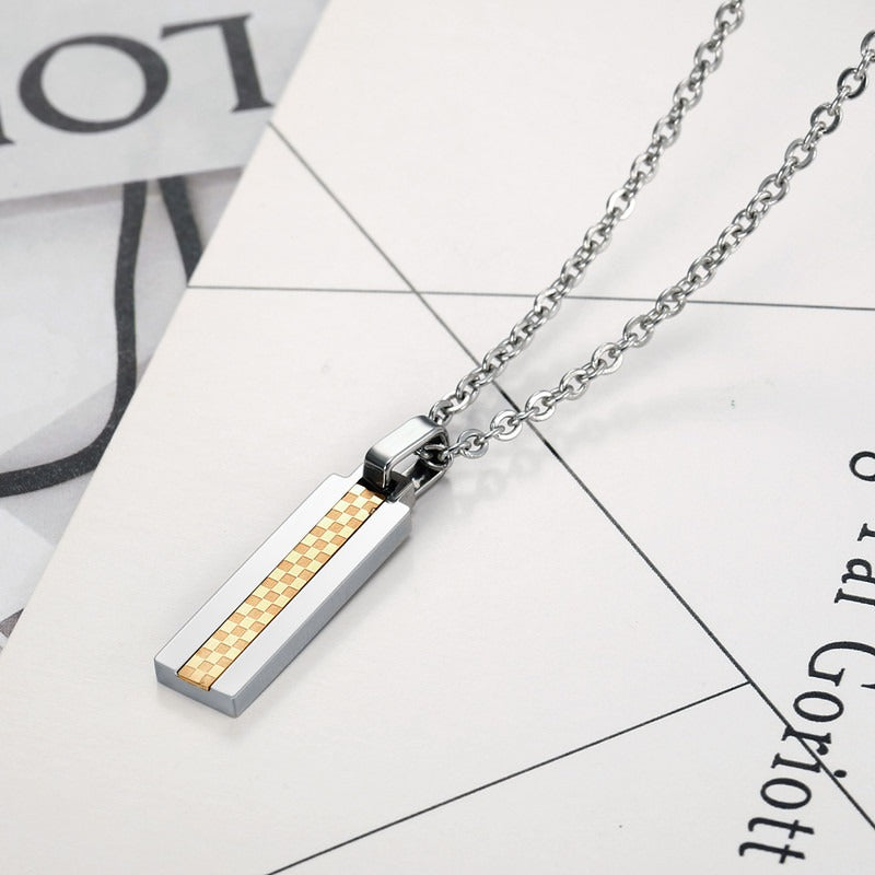 Kemstone Checkered Stainless Steel Pendant Necklace for Men & Women TN0301