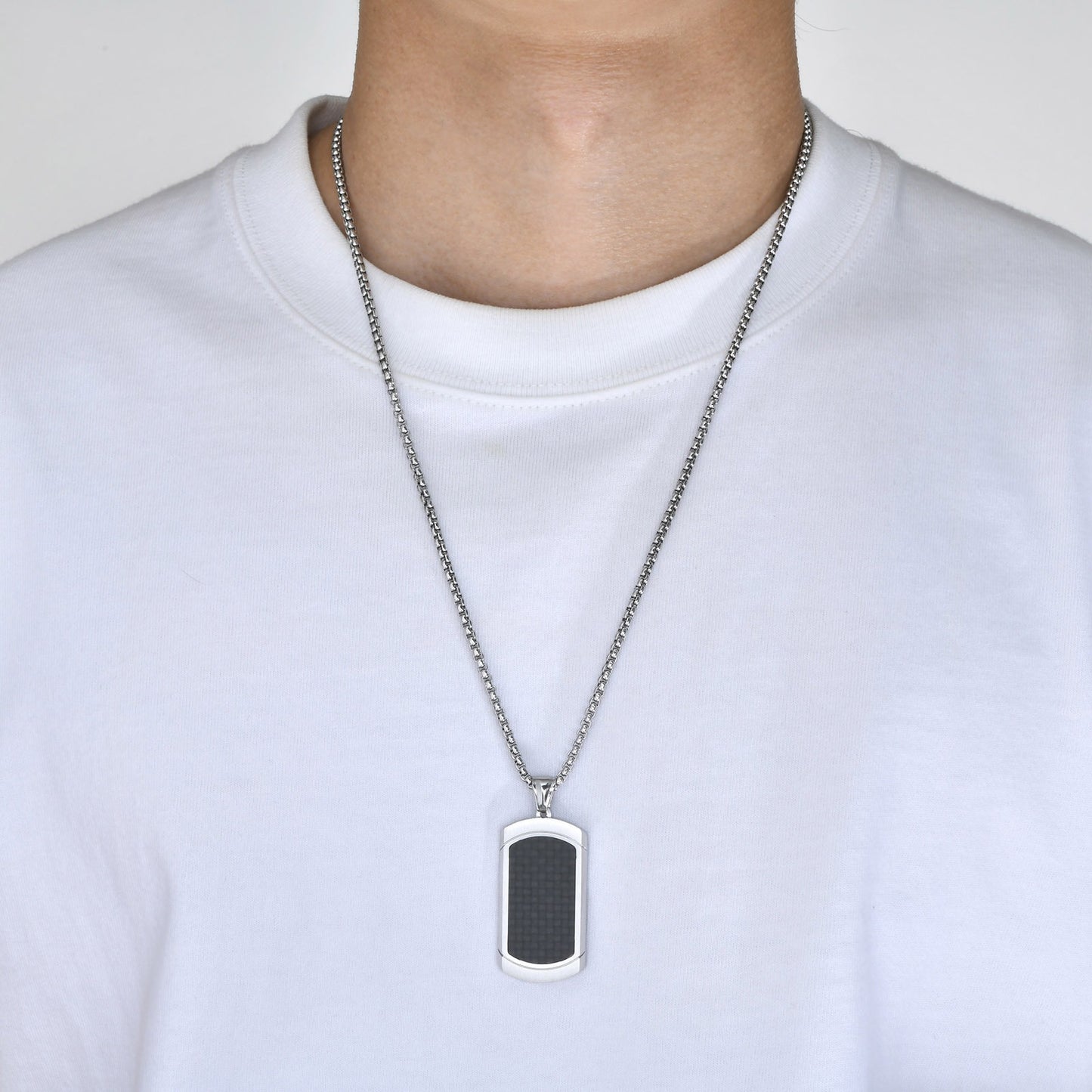 Kemstone Stainless Steel Carbon Fiber Tag Pendant Necklace for Men PN-1855