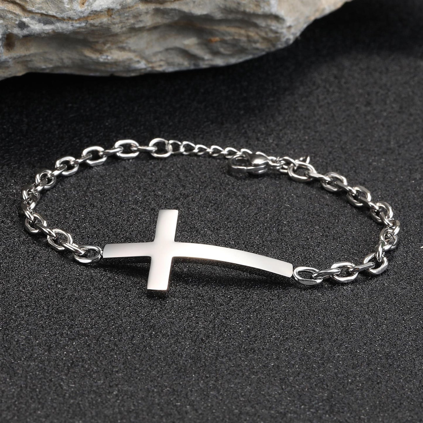 Kemstone Stainless Steel Cross Bar Bracelet for Men Silver BR-2256S
