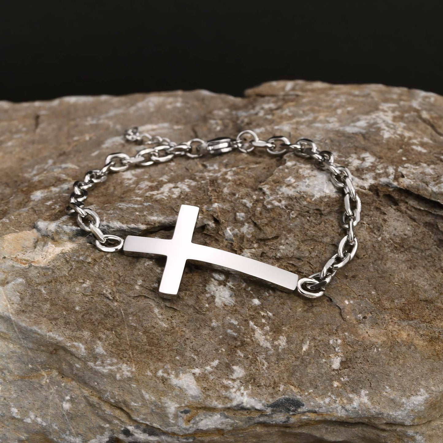 Kemstone Stainless Steel Cross Bar Bracelet for Men Silver BR-2256S