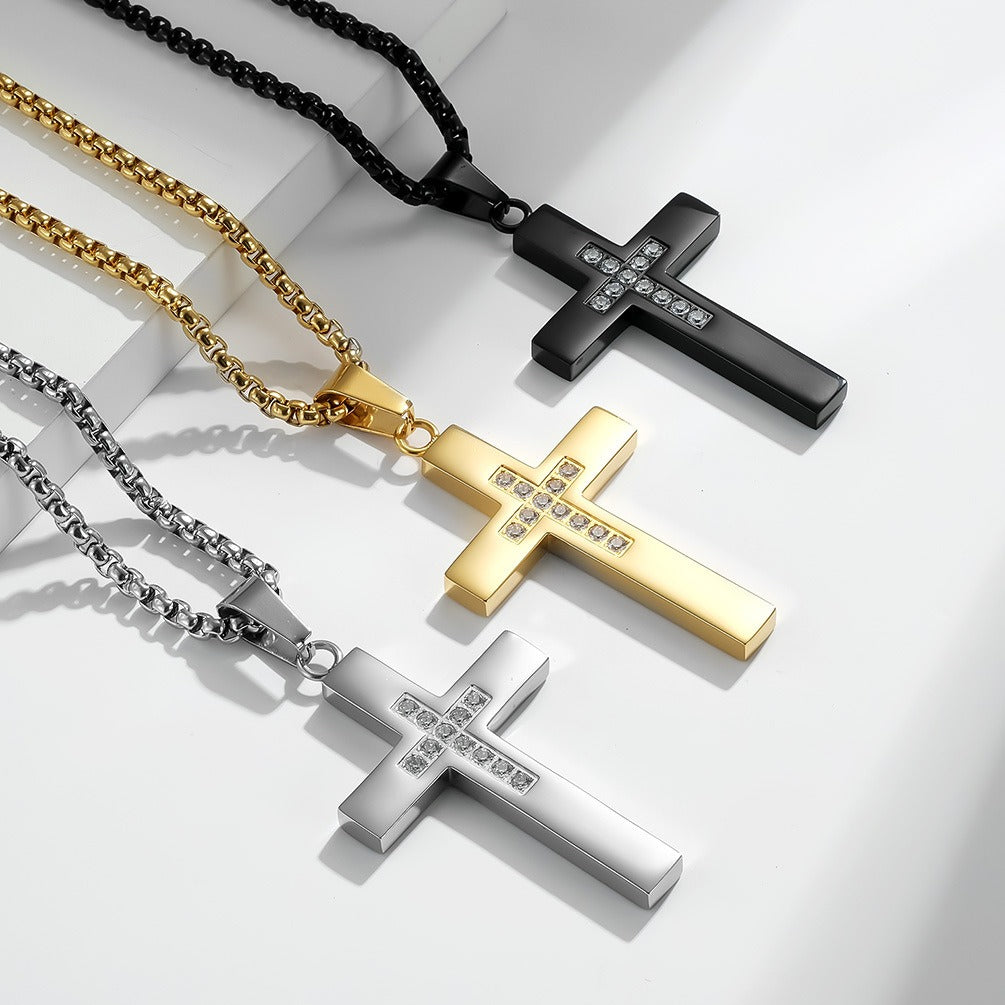 Kemstone Stainless Steel Cross Pendant Necklace for Men & Women K-PT415