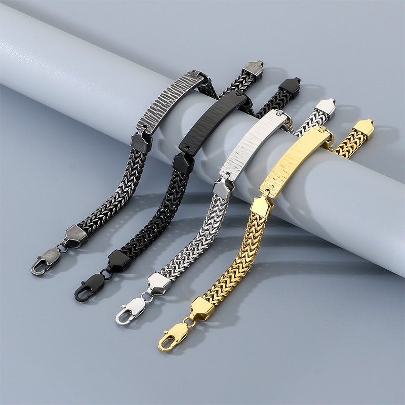 Kemstone ID Plate Bracelet for Men Titanium Steel Curved Bar Textured Chain KB211647-KFC