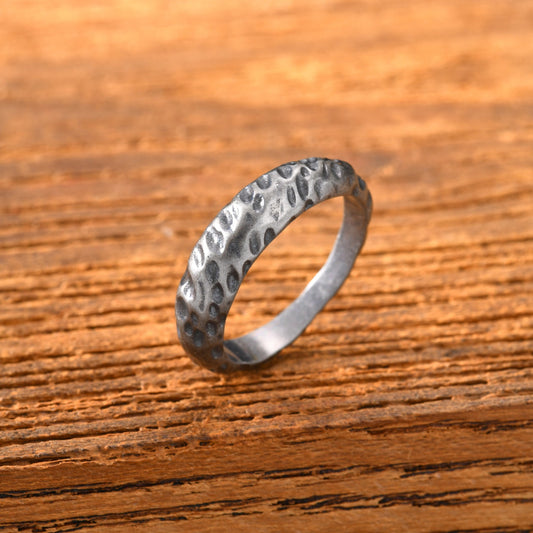 Kemstone Textured Stainless Steel Ring Irregular Surface Minimalist Vintage Silver for Men Women RC-965GR