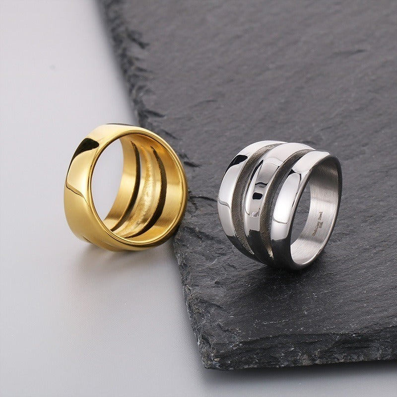 Kemstone Titanium Steel Geometric Wide Band Ring for Men & Women Minimal Style KR107801-KJX
