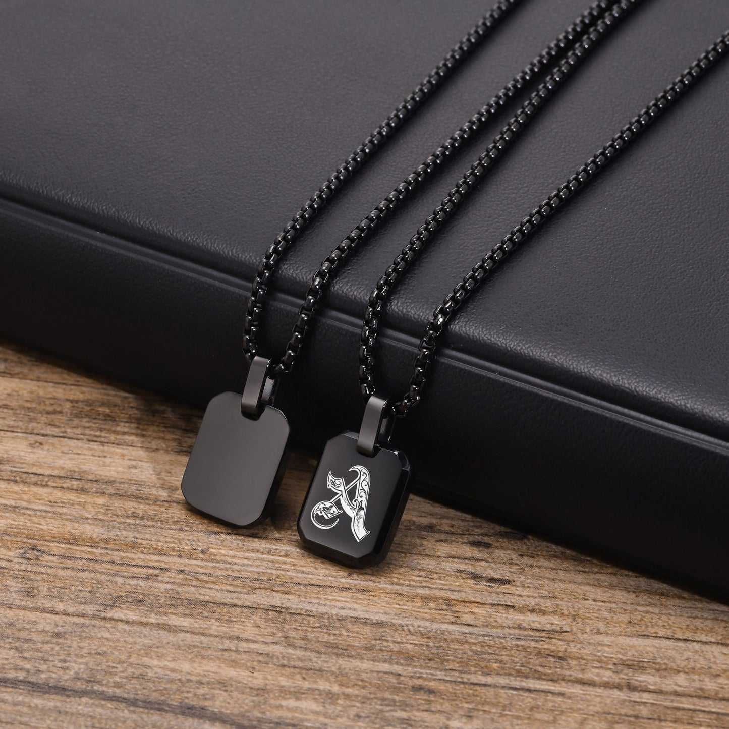 Kemston Initial Letter Pendant Necklace for Men Stainless Steel Tag Design PN-1925