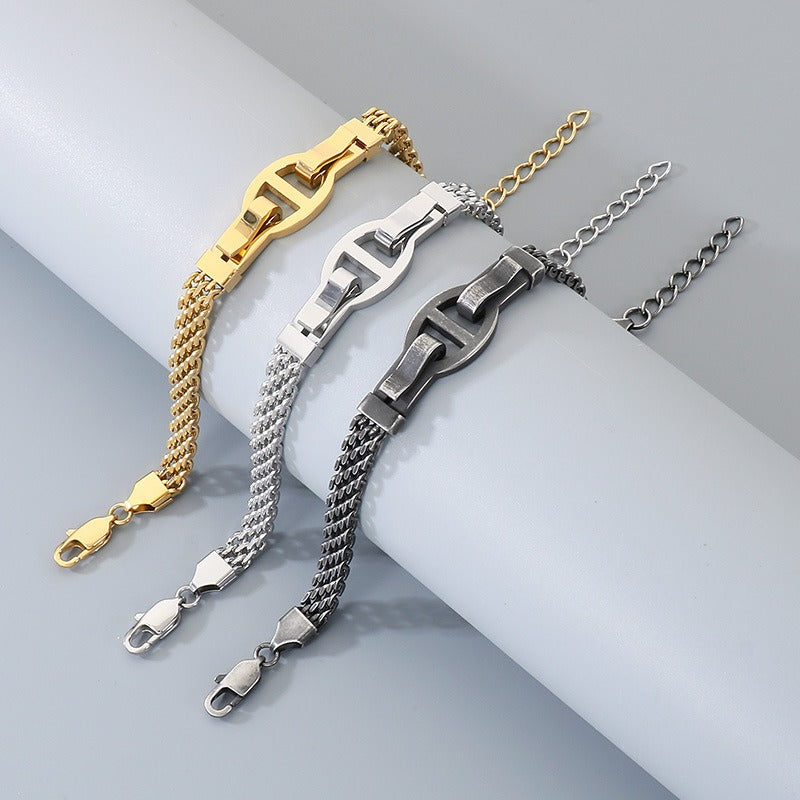 Kemstone Link Clasp Bracelet for Men Women Titanium Steel Flat Mesh Chain KB212801-KFC