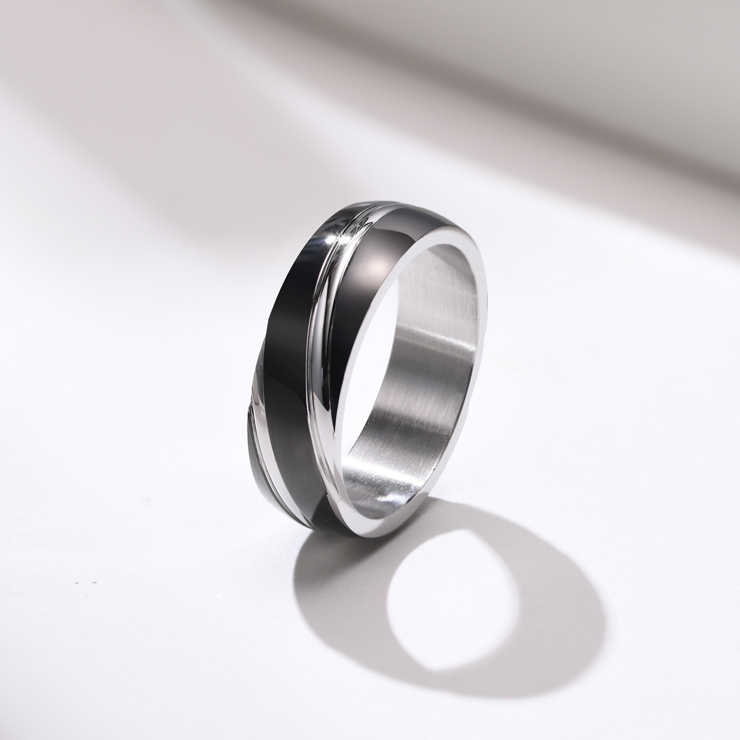 Kemston Diagonal Stripe Ring for Men Stainless Steel Geometric Minimalist R-057