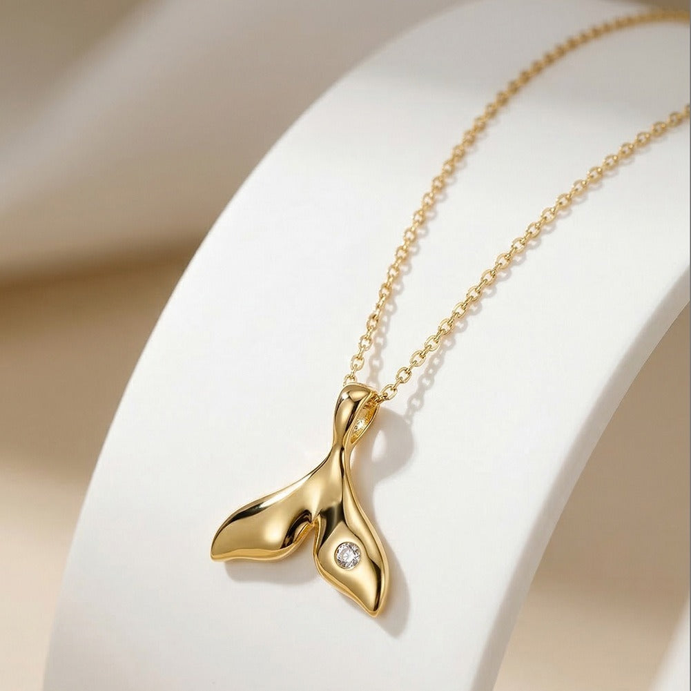 Kemstone Dainty Mermaid Tail Necklace for Women 925 Sterling Silver Cubic Zirconia Gold Silver SAPN64