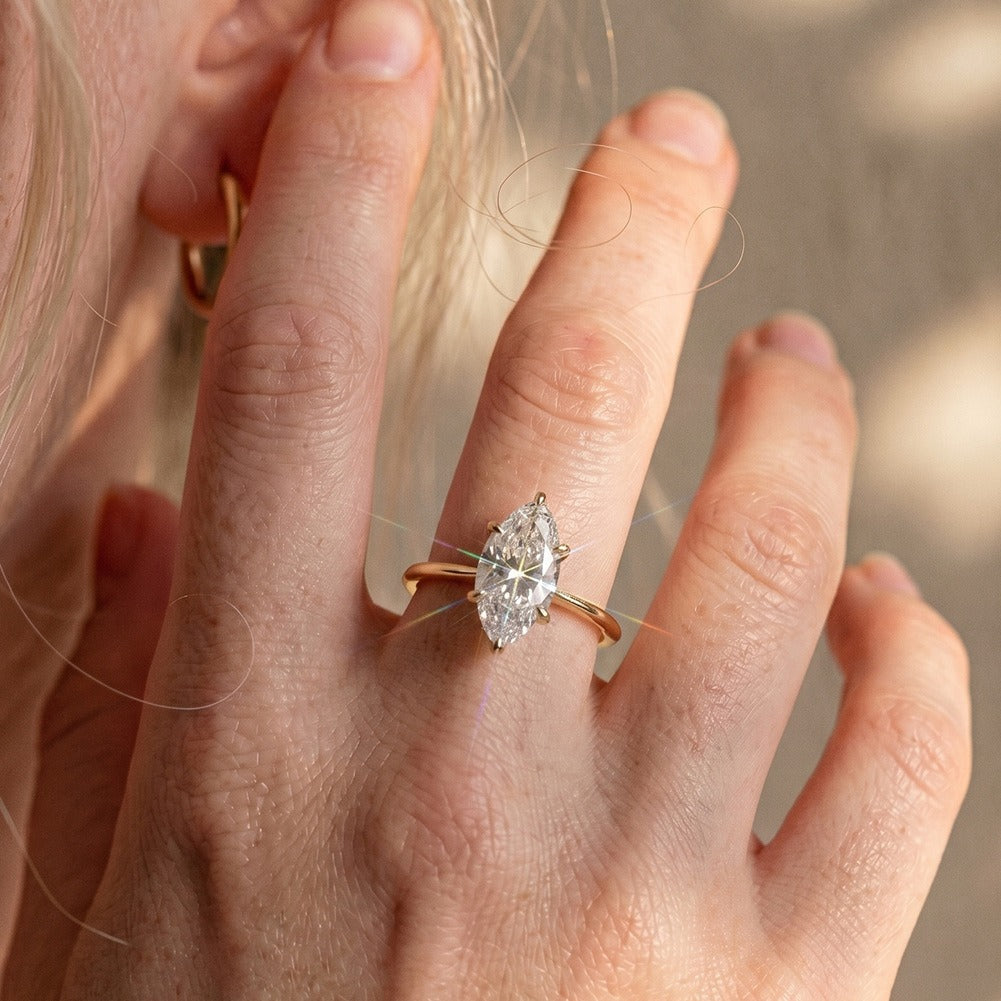 Kemston 925 Sterling Silver Marquise Moissanite Ring for Women Solitaire Design SMOR19
