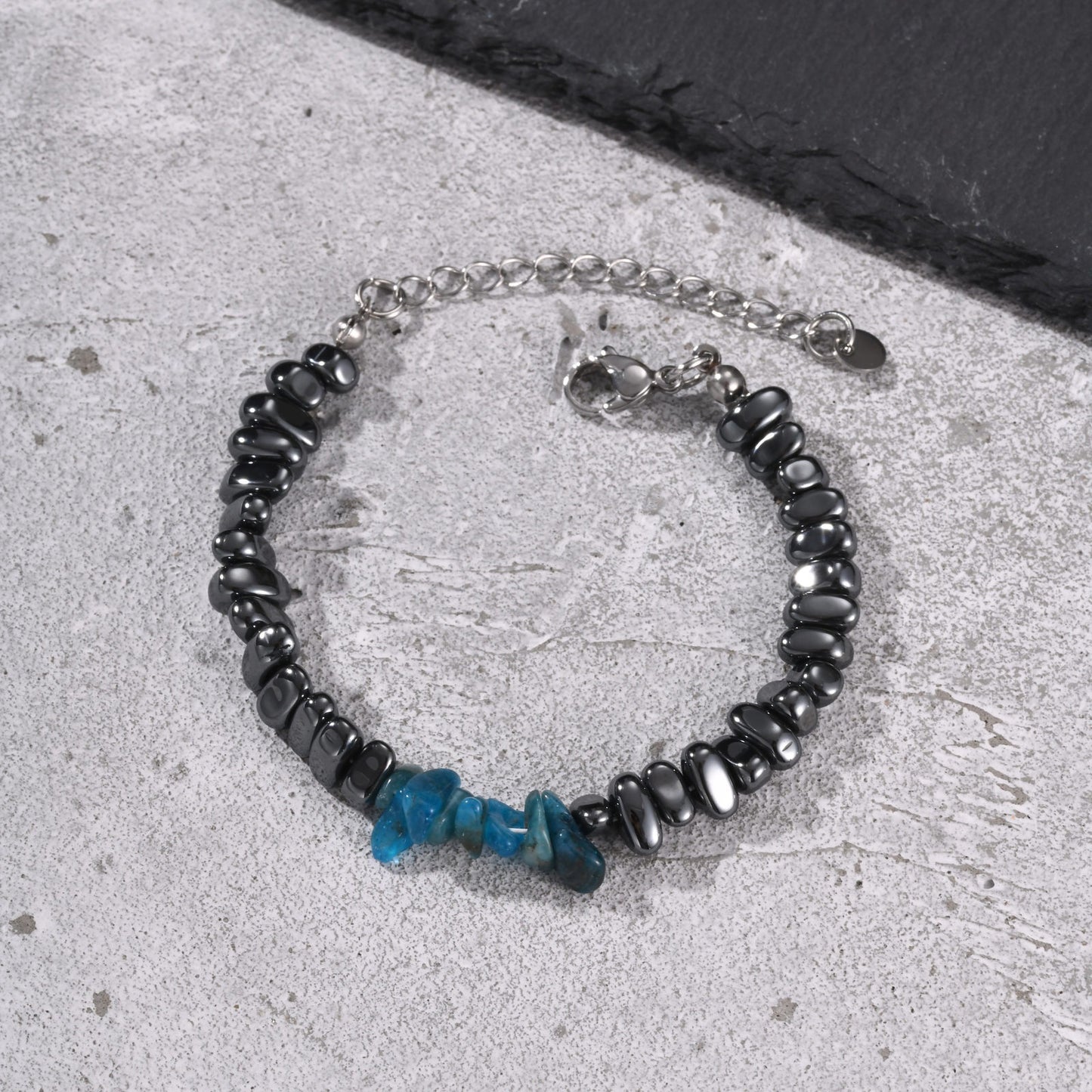 Kemston Stainless Steel Blue Apatite Stone Bead Bracelet for Men BR-3029