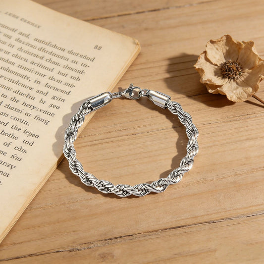Kemstone Rope Chain Bracelet Twisted Stainless Steel Silver for Men & Women 0045