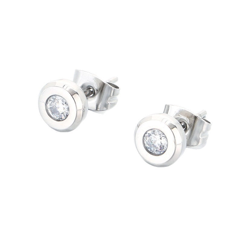 Kemstone Titanium Steel Round Cubic Zirconia Stud Earrings for Men & Women KE123975-GC