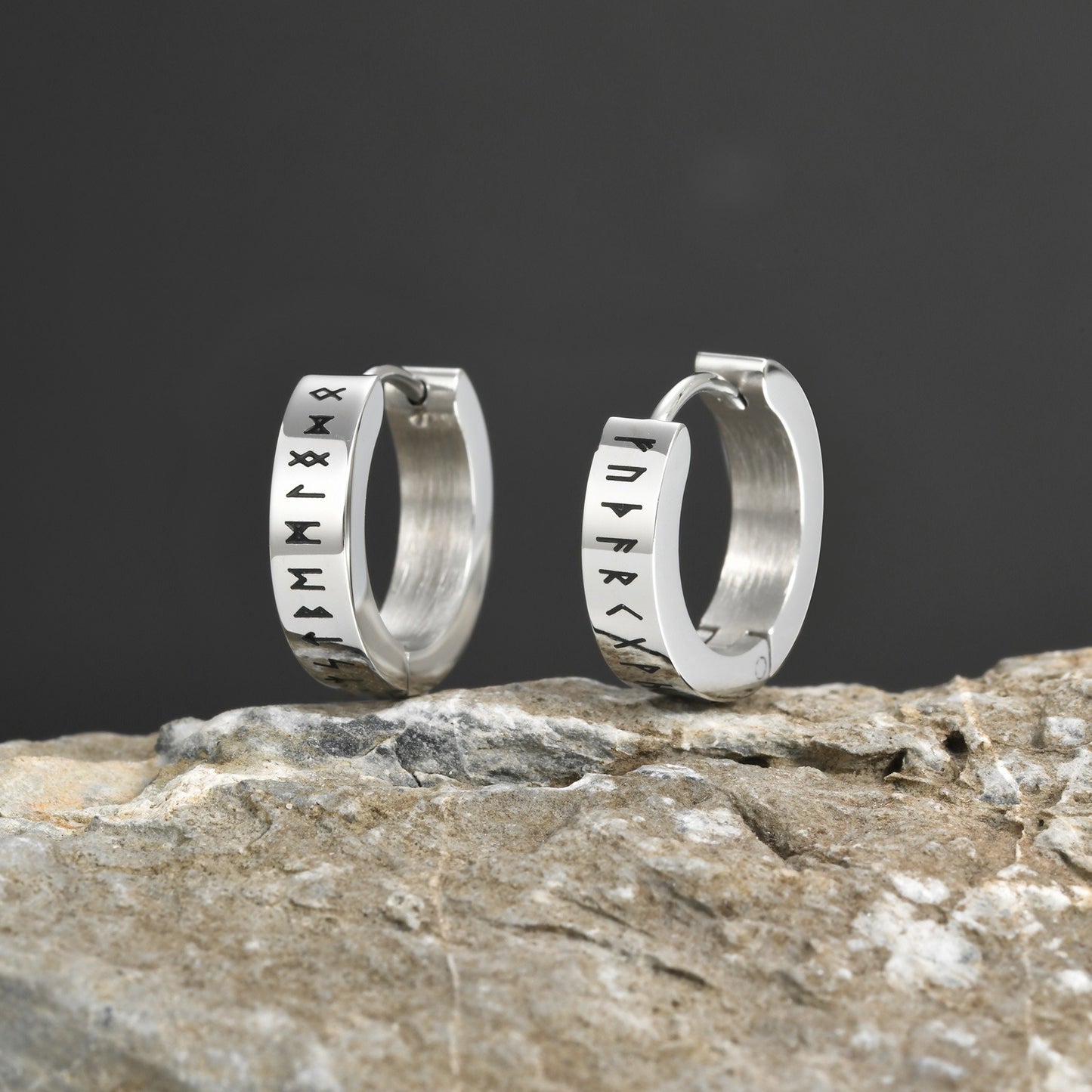 Kemstone Viking Rune Hoop Earrings – Stainless Steel Men’s Earrings EH-514