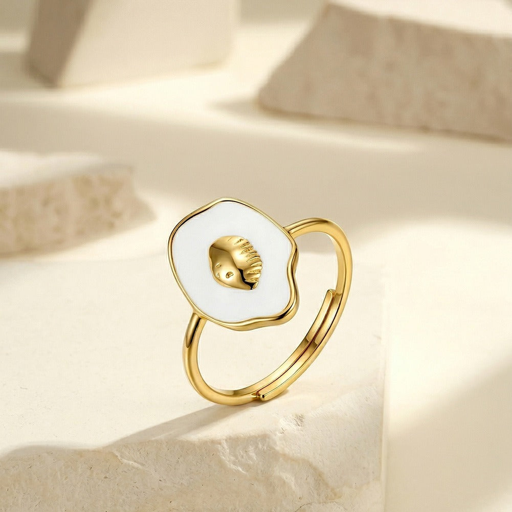 Kemstone Shell Ring for Women 925 Sterling Silver Adjustable Open Enamel Detail APR45