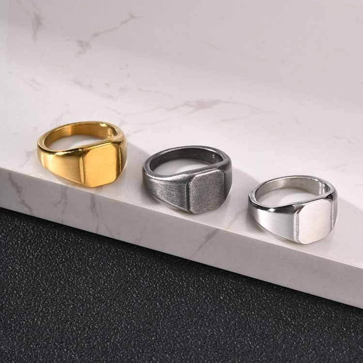 Kemstone Square Signet Ring for Men Stainless Steel Brushed Minimalist RC-693