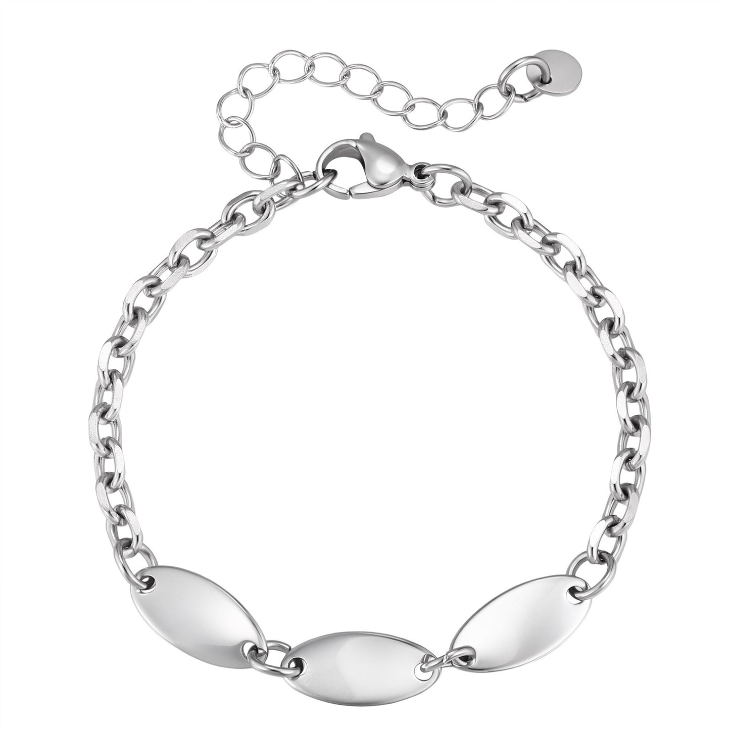 Kemstone Stainless Steel Oval Link Bracelet for Men Silver BR-3041