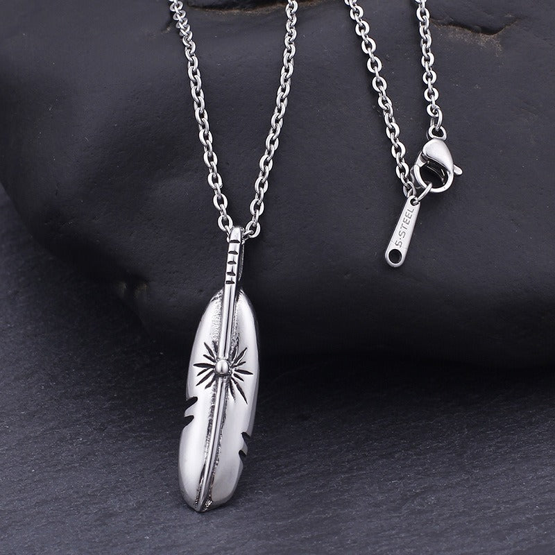 Kemstone Titanium Steel Feather Pendant Necklace – Minimalist Symbol KP76860-BD