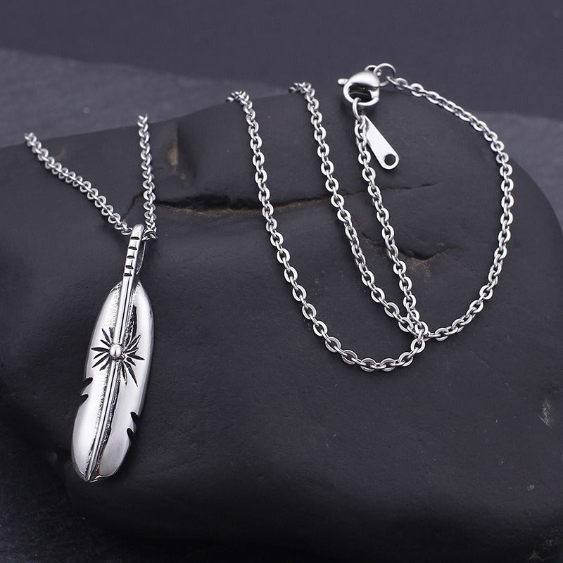 Kemstone Titanium Steel Feather Pendant Necklace – Minimalist Symbol KP76860-BD
