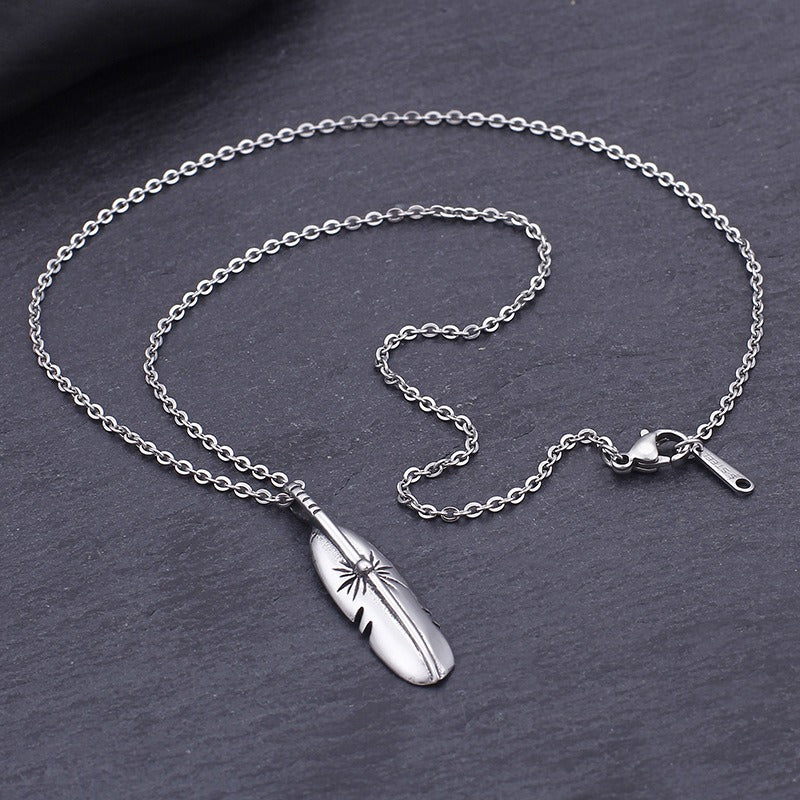 Kemstone Titanium Steel Feather Pendant Necklace – Minimalist Symbol KP76860-BD