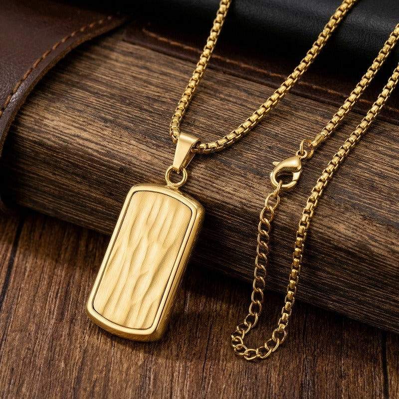 Kemstone Titanium Steel Wave Texture Tag Pendant Necklace for Men Box Chain KN301678-KFC