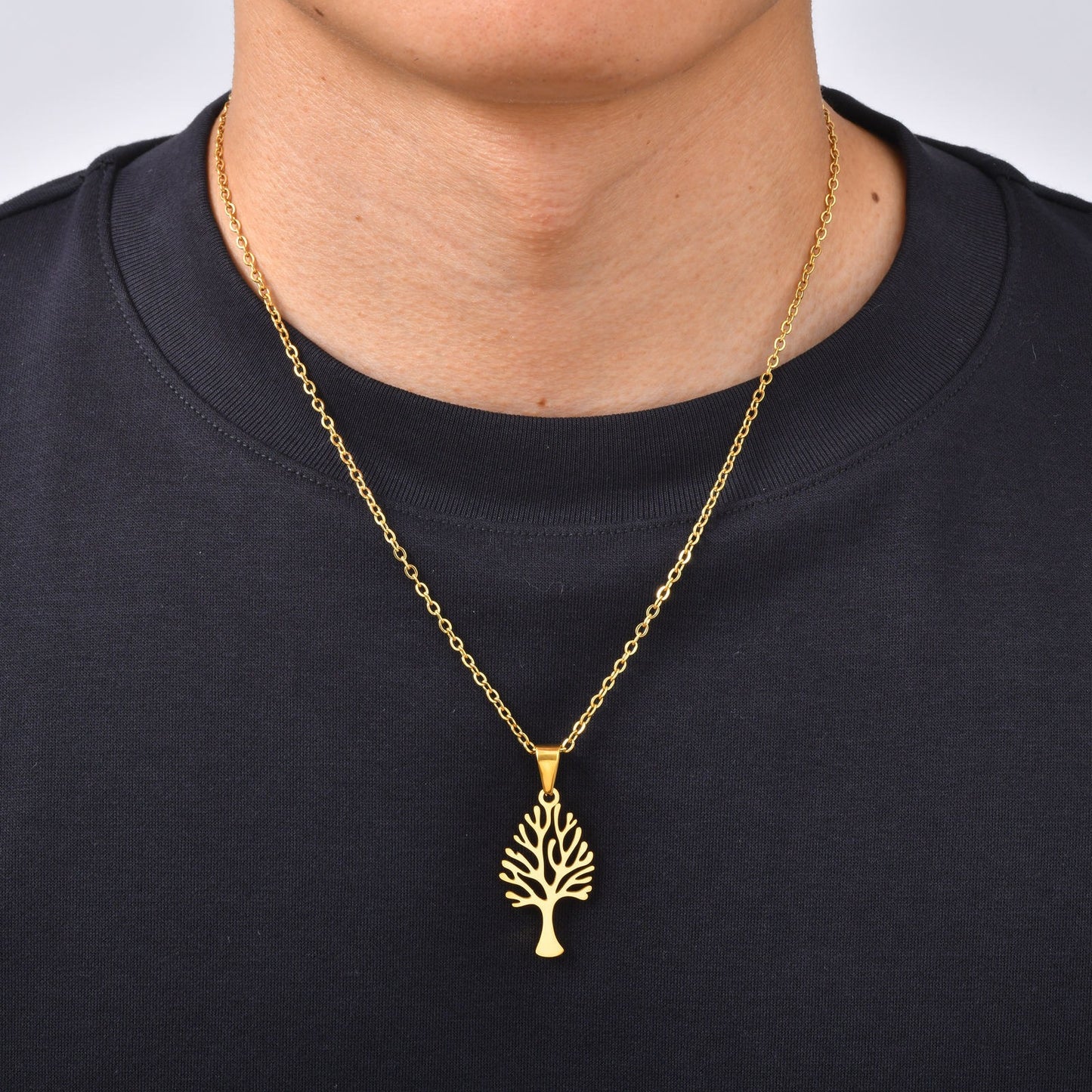 Kemston Stainless Steel Tree Of Life Pendant Necklace for Men Women Minimal Nature Design PN-2357