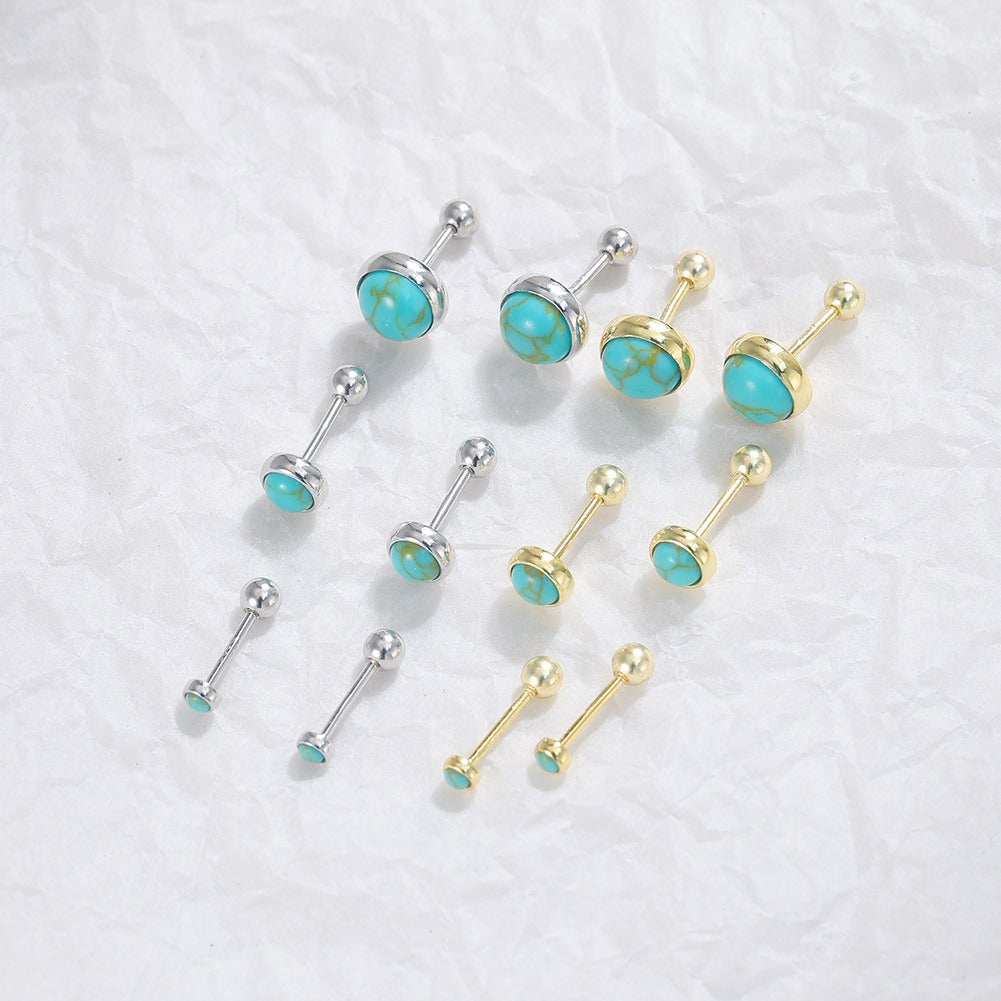 Kemstone 925 Sterling Silver Turquoise Stud Earrings for Women Round Bezel Gold Silver GME52