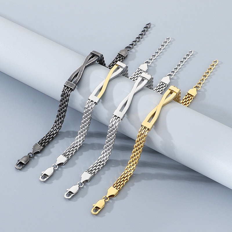 Kemstone Titanium Steel Twisted Bar Bracelet – Minimalist Link Chain for Men KB212529-KFC