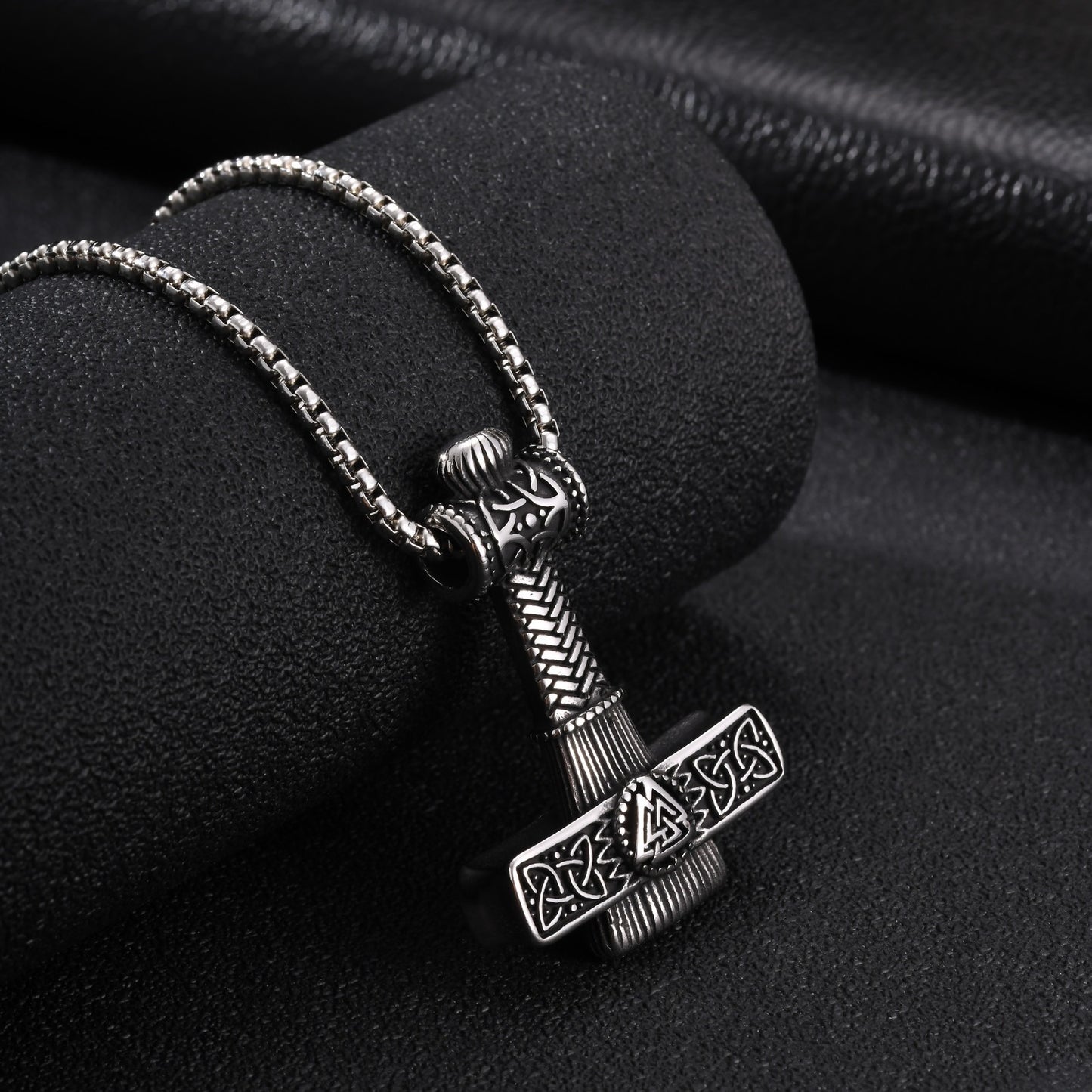 Kemston Stainless Steel Viking Thor Hammer Pendant Necklace for Men Nordic Symbol Chain PN-2416