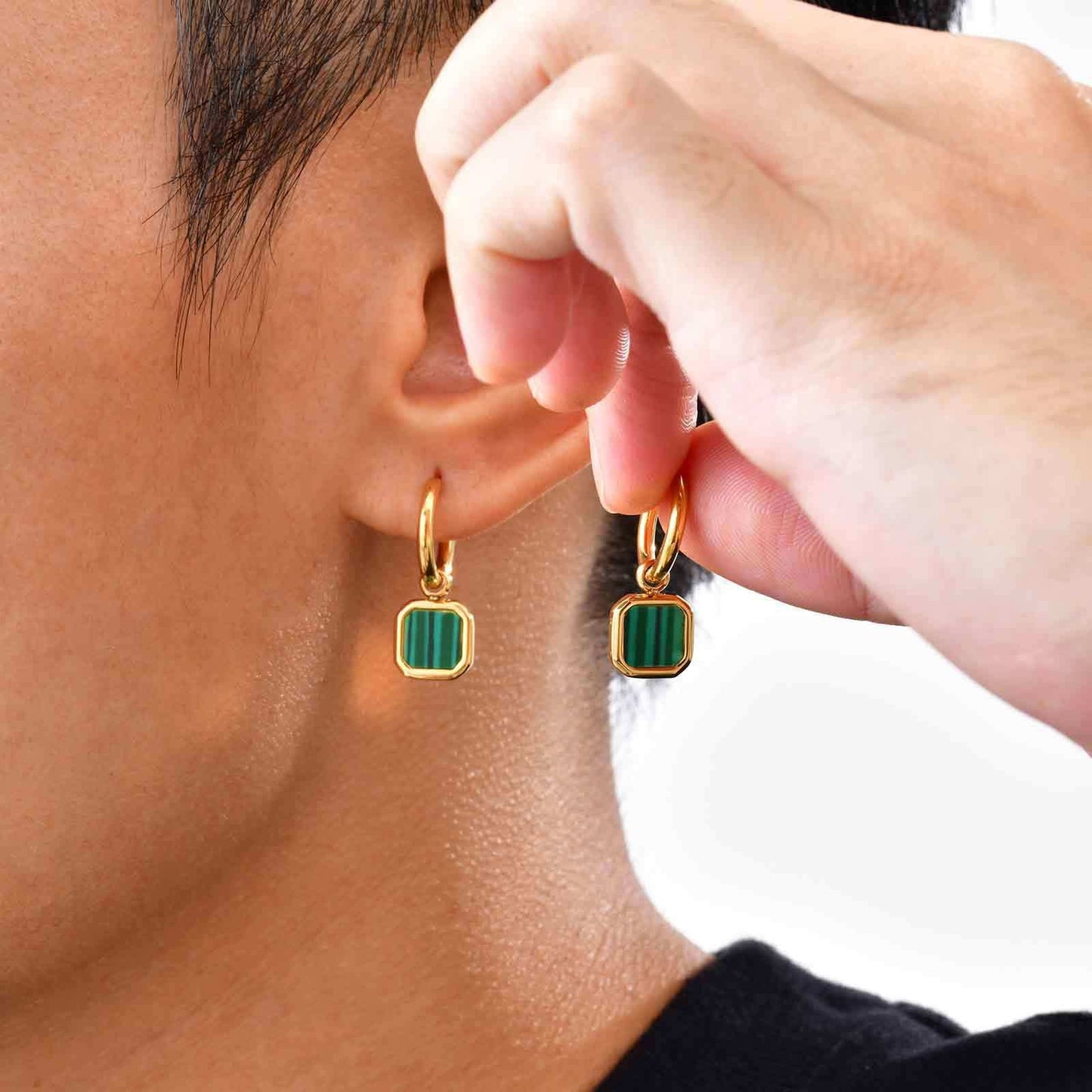 Kemstone Men & Women’s Stainless Steel Square Drop Earrings – Shell, Tiger Eye, Malachite ED-936