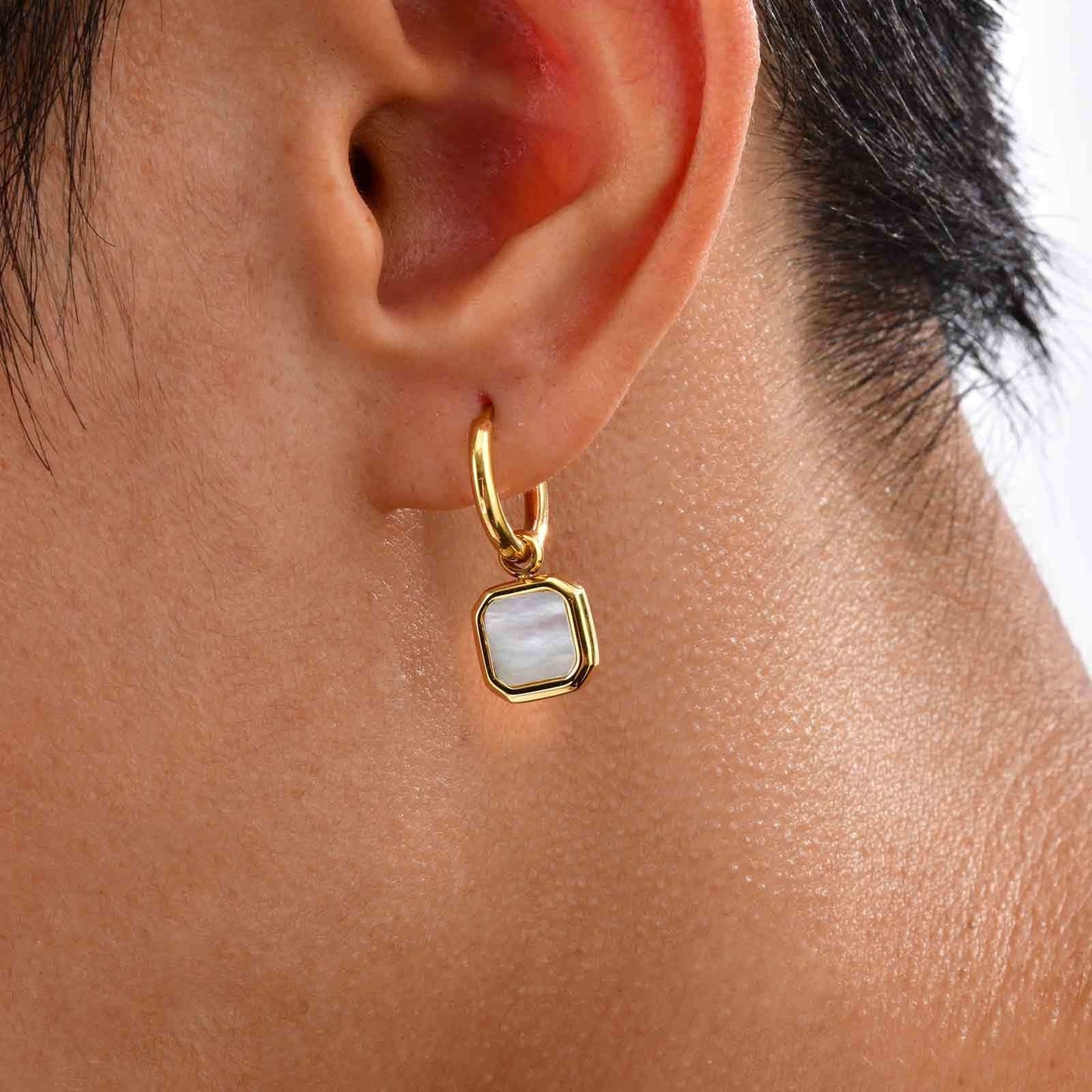Kemstone Men & Women’s Stainless Steel Square Drop Earrings – Shell, Tiger Eye, Malachite ED-936