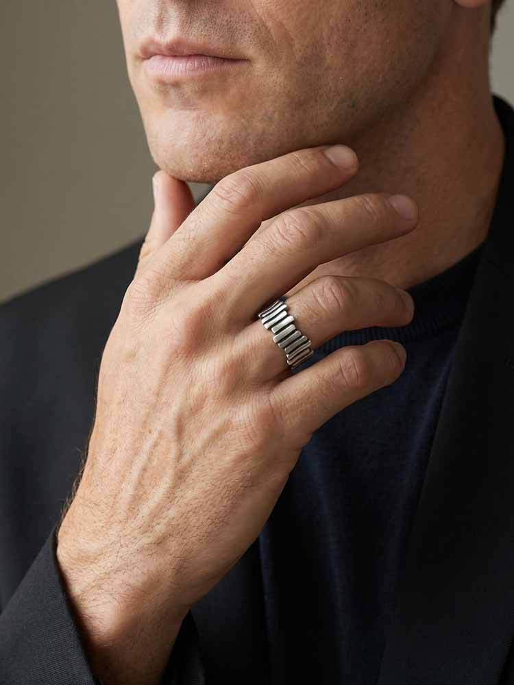 Kemstone Stainless Steel Ribbed Ring for Men Structured Band RC-1147S