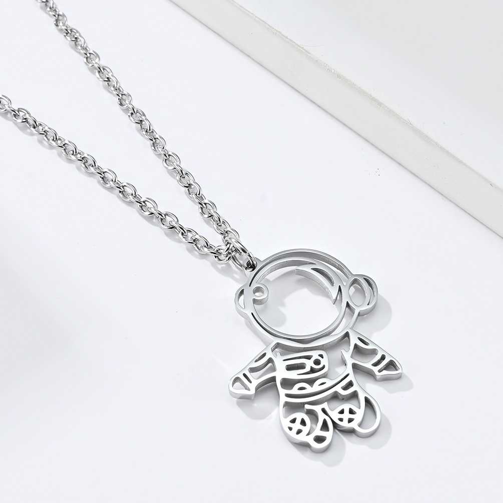 Kemston Astronaut Outline Stainless Steel Space Pendant Necklace for Men Minimal Lightweight Jewelry
