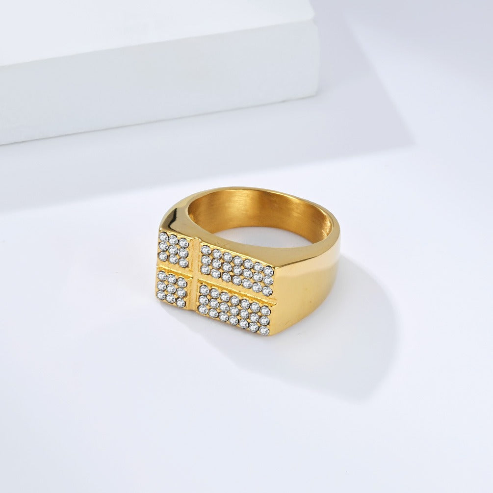 Kemstone Gold Plated Stainless Steel Cross Ring for Men K-R1117