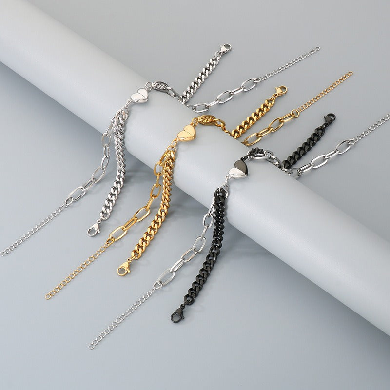 Kemstone Magnetic Heart Cuban Chain Couple Bracelet Titanium Steel Matching Bracelet for Men & Women KB208398-Z