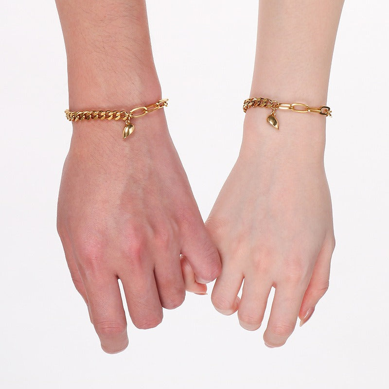 Kemstone Magnetic Heart Cuban Chain Couple Bracelet Titanium Steel Matching Bracelet for Men & Women KB208398-Z