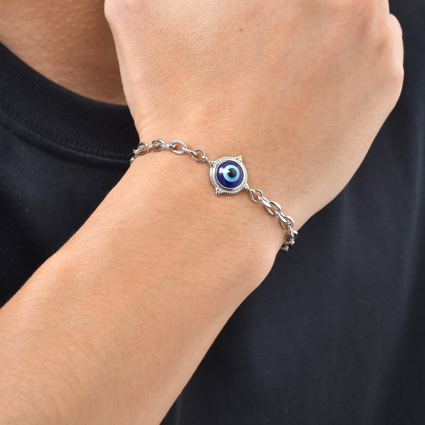 Kemstone Stainless Steel Eye Motif Chain Bracelet for Men Adjustable Link Bracelet BR-2882