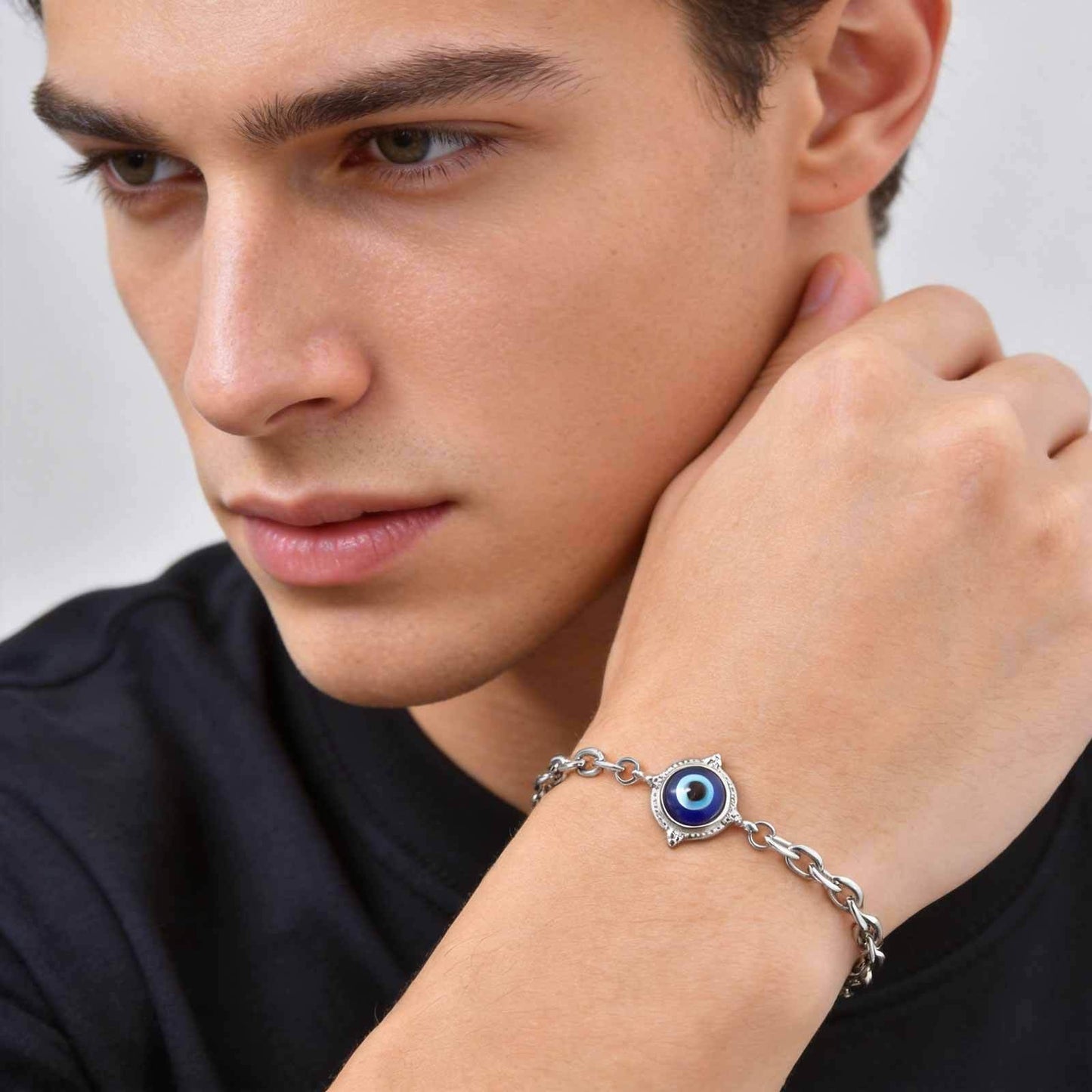 Kemstone Stainless Steel Eye Motif Chain Bracelet for Men Adjustable Link Bracelet BR-2882