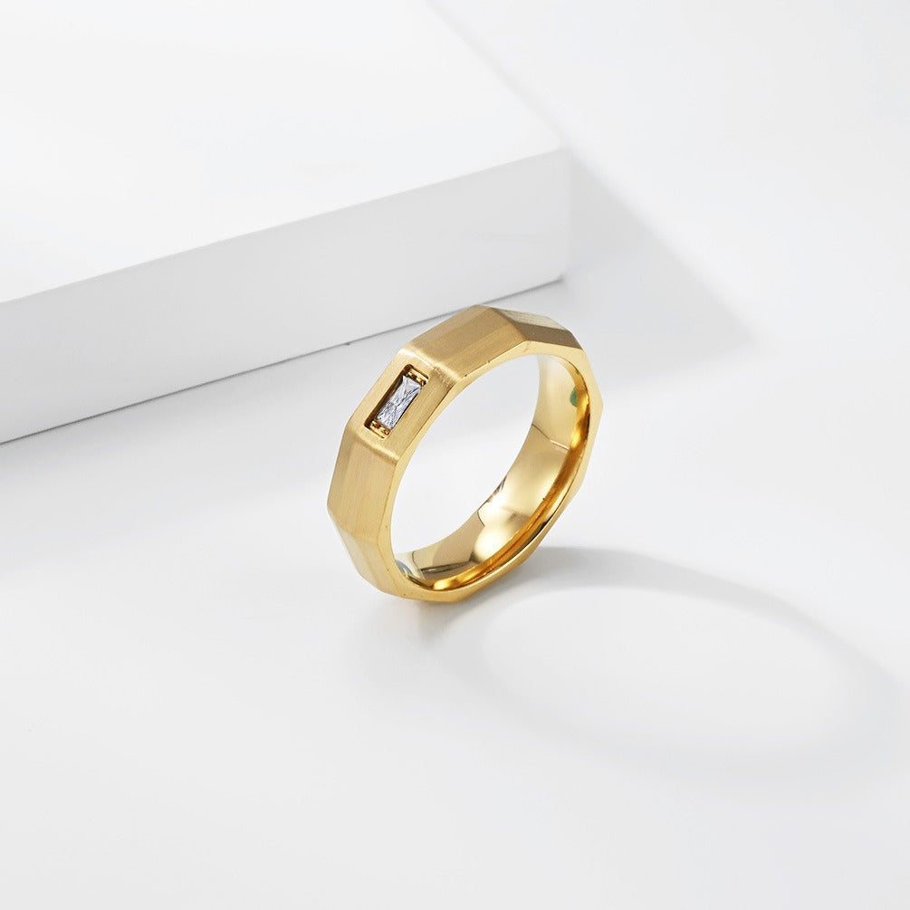 Kemstone Geometric Faceted Stainless Steel Ring for Men Women K-R1131