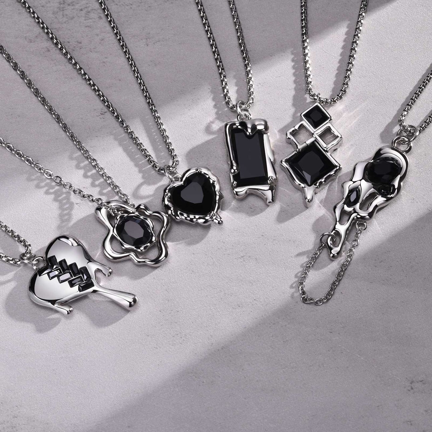 Kemstone Men’s Silver Geometric Pendant Necklace with Black Enamel PNB-192