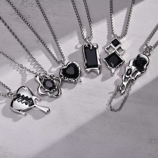 Kemstone Men’s Silver Geometric Pendant Necklace with Black Enamel PNB-192