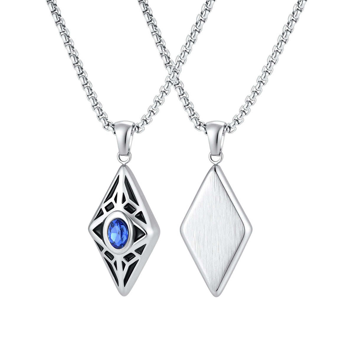 Kemstone Blue Cubic Zirconia Geometric Pendant Necklace for Men Stainless Steel PN-2454