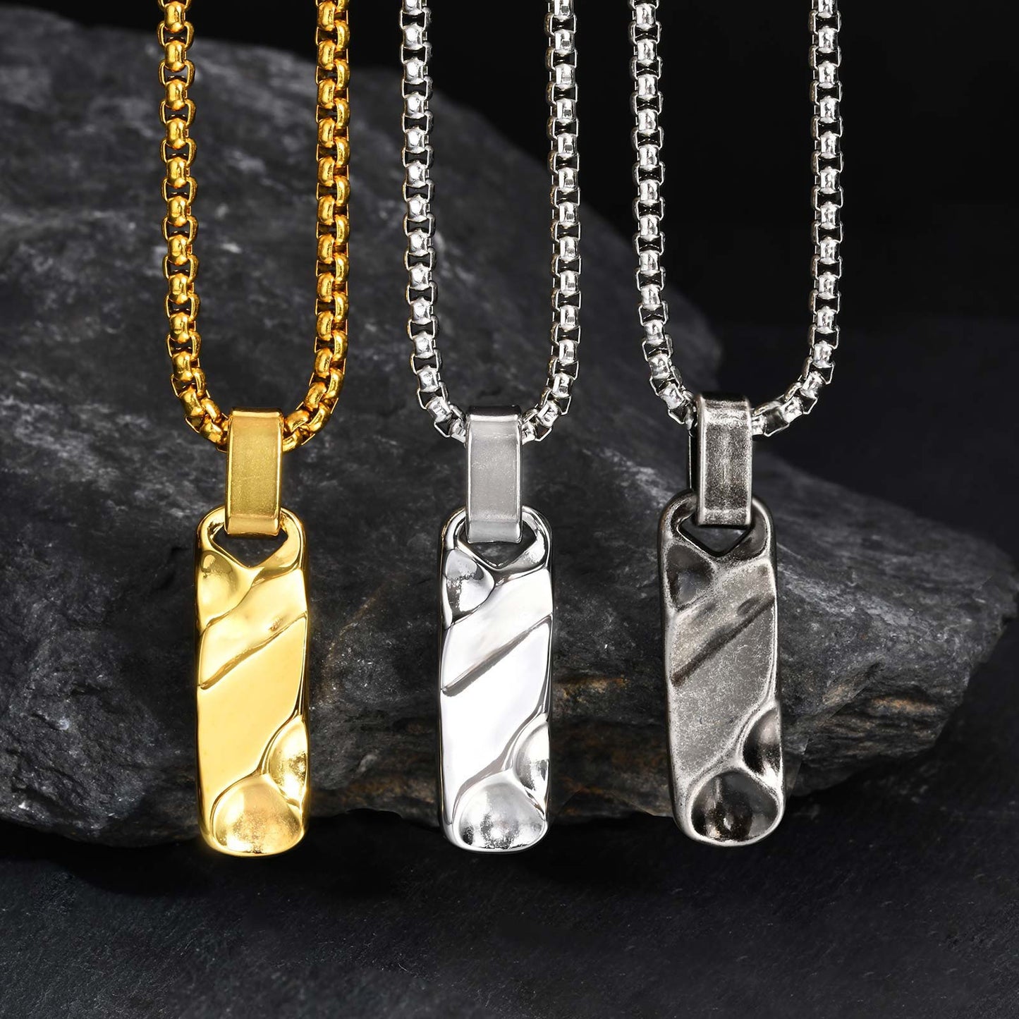 Kemstone Stainless Steel Geometric Bar Pendant Necklace for Men & Women PN-2272