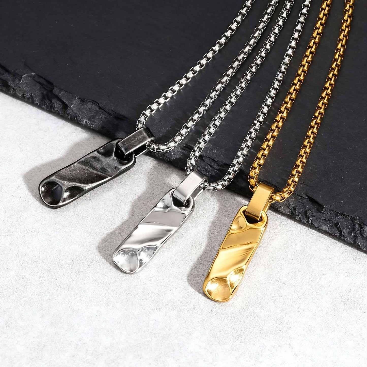 Kemstone Stainless Steel Geometric Bar Pendant Necklace for Men & Women PN-2272