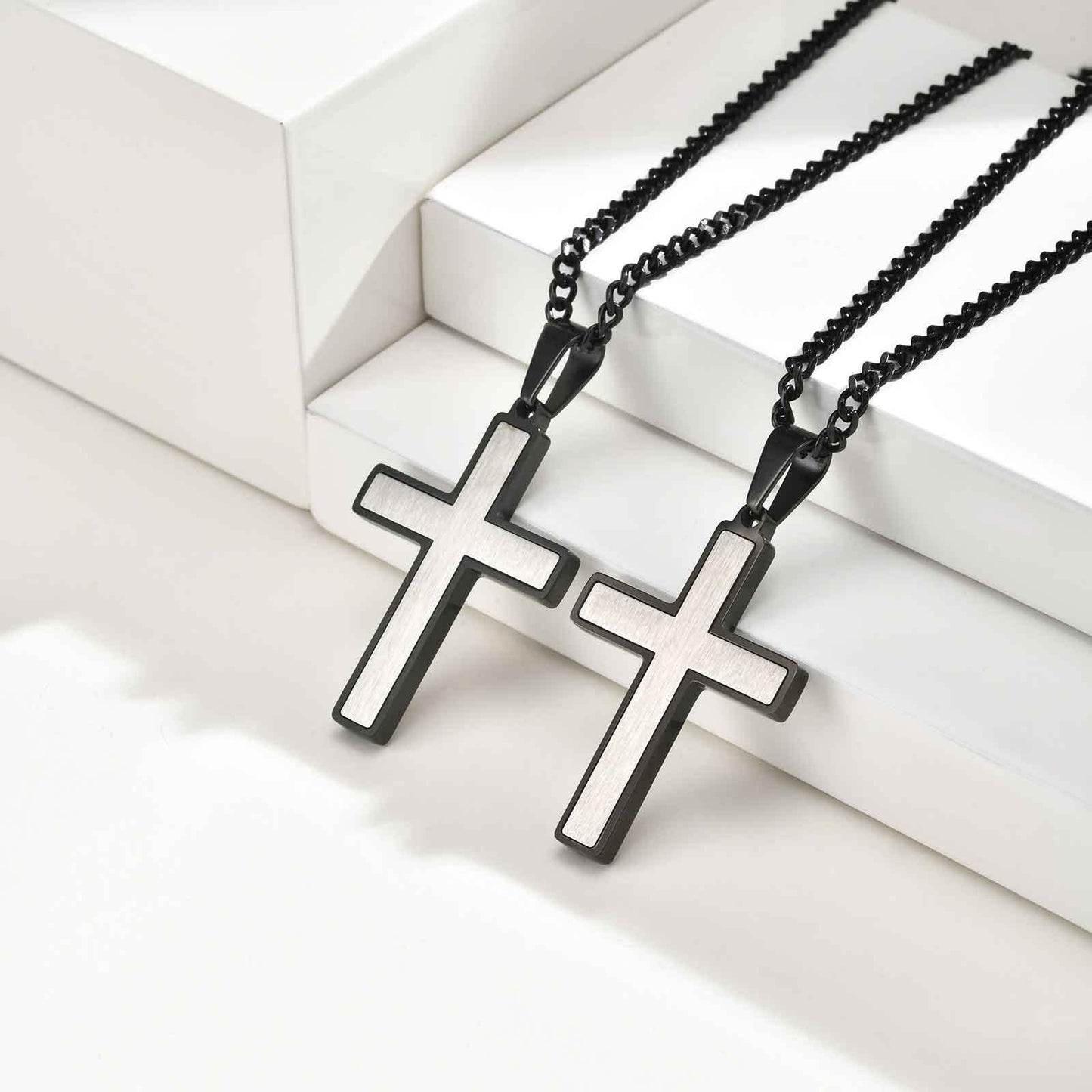 Kemstone Stainless Steel Two-Tone Cross Pendant Necklace for Men PN-2239