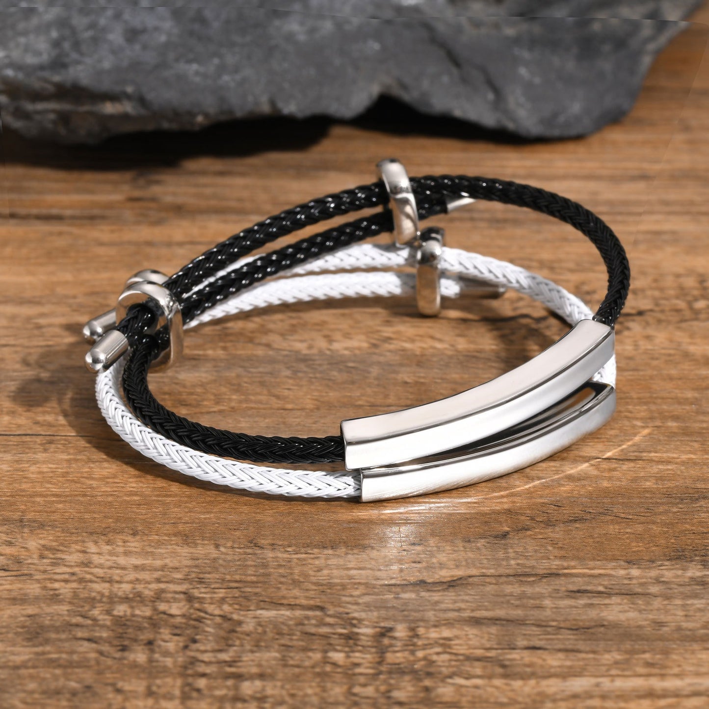 Kemstone Men’s Stainless Steel Bracelet – Adjustable Braided Rope Band BR2410