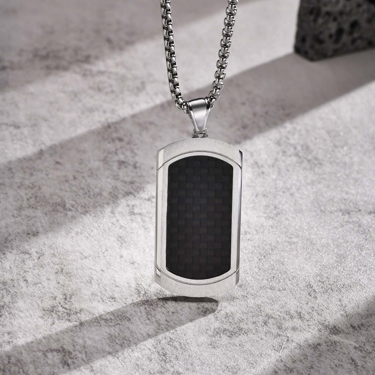Kemstone Stainless Steel Carbon Fiber Tag Pendant Necklace for Men PN-1855