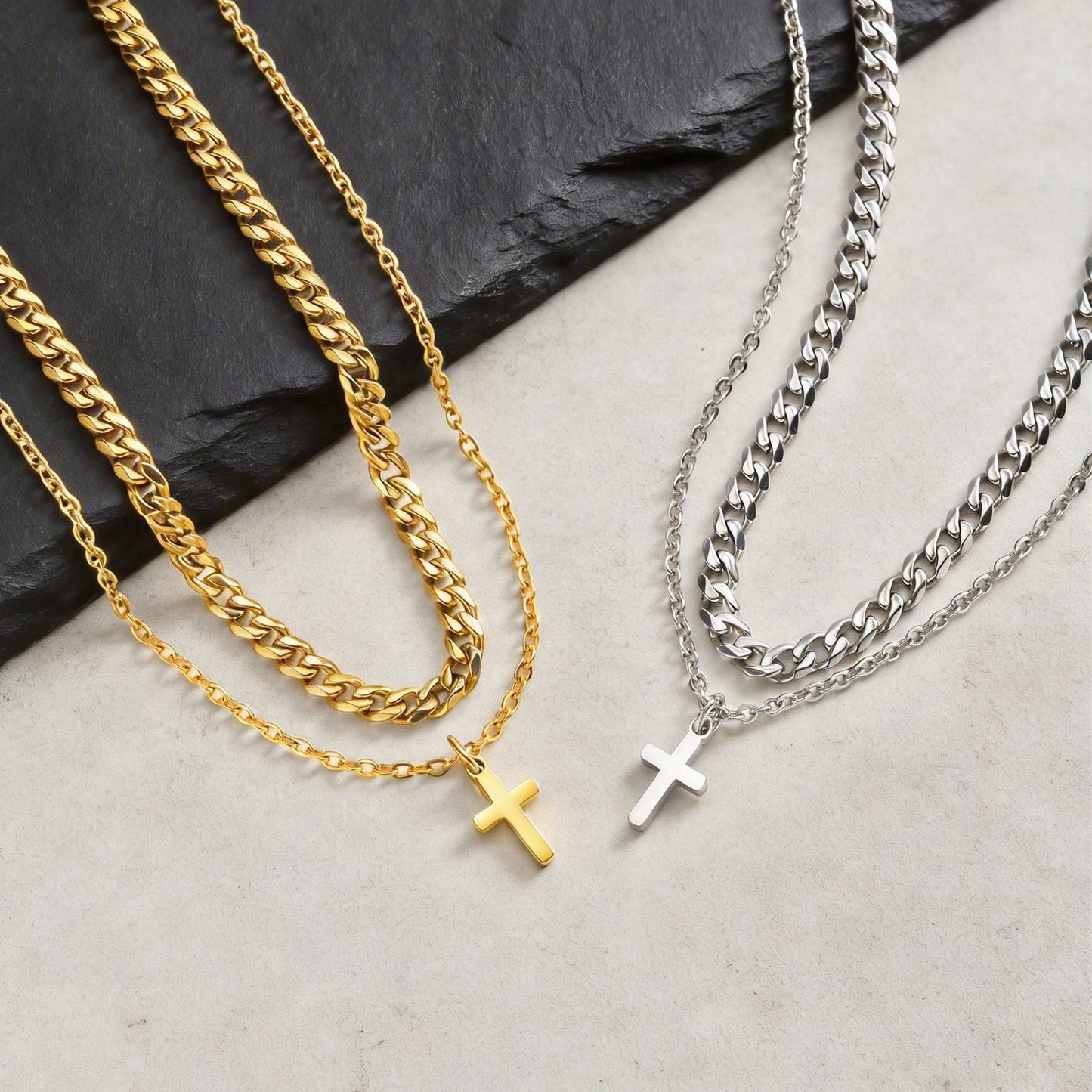 Kemstone Stainless Steel Minimal Cross Pendant Necklace for Men & Women Gold Silver PN-2289
